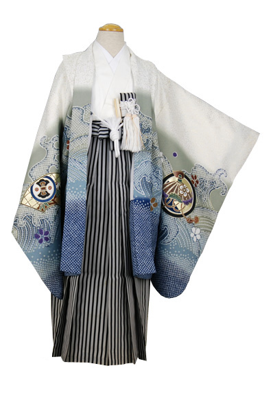 五歳祝い着セット 鷹・扇面・白地