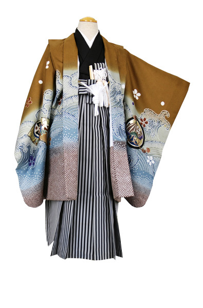 五歳祝い着セット 鷹・扇面・茶系