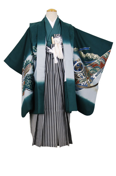 五歳祝い着セット かぶと・緑地