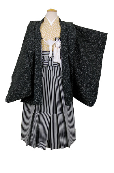 五歳祝い着セット 羽織(黒地にあられ)着物(やっこ・鮫小紋)