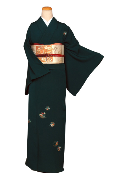 付下(深緑・花丸)