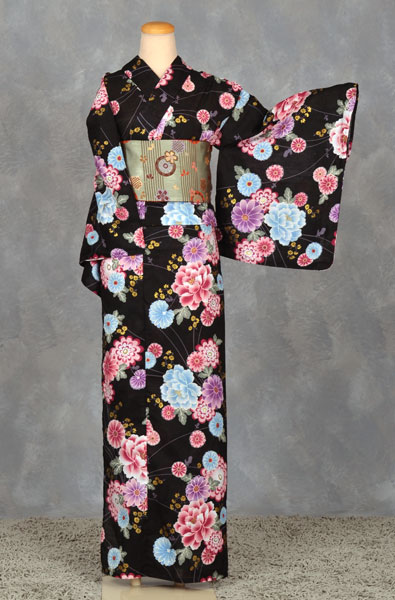 浴衣(黒地・菊)