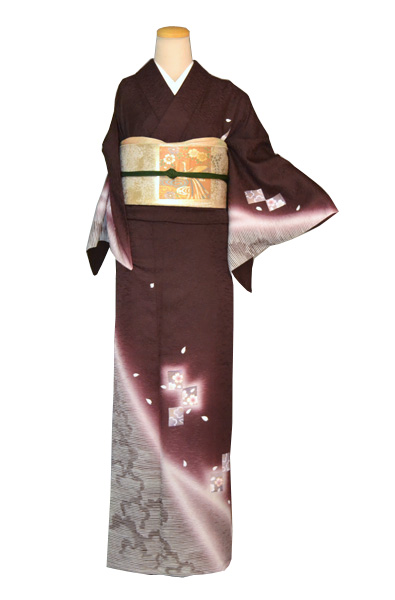 単衣付け下げ(臙脂・桜)