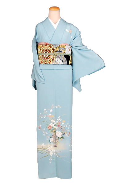 単衣付け下げ(水色・花)