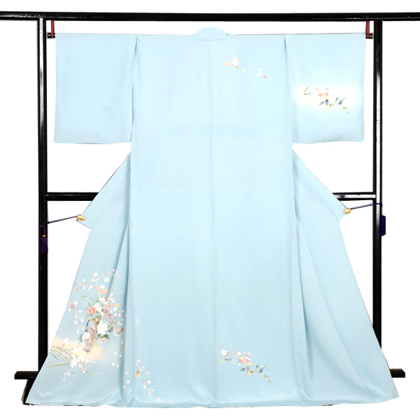 単衣付け下げ(水色・花)