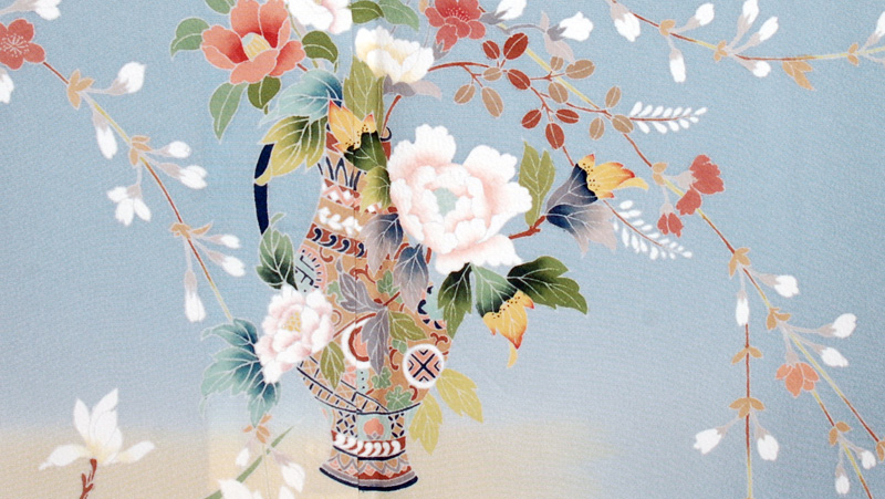 単衣付け下げ(水色・花)