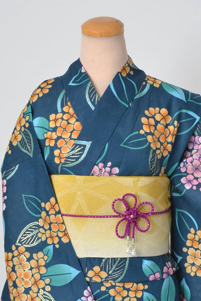 浴衣［ﾄｰﾙｻｲｽﾞ・縹色（はなだいろ）の紫陽花模様］