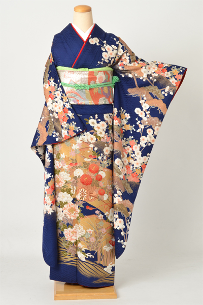 振袖(紺地・屏風)
