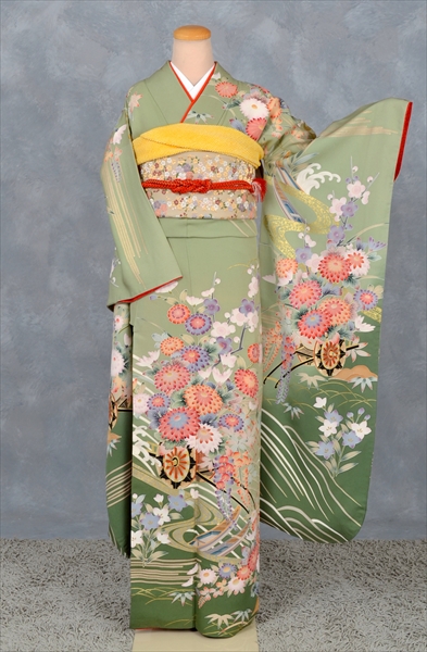 振袖(草色・花車)