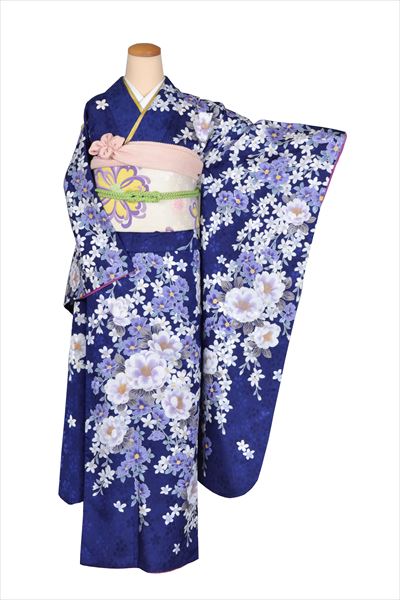 振袖(藍色・花)