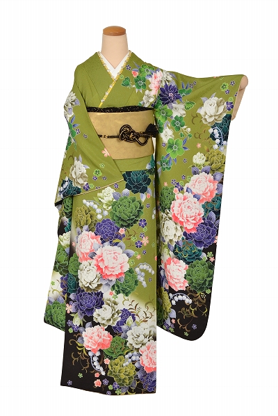 振袖(抹茶色地・牡丹)