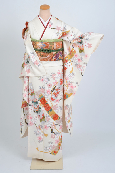 振袖[白地の短冊模様]