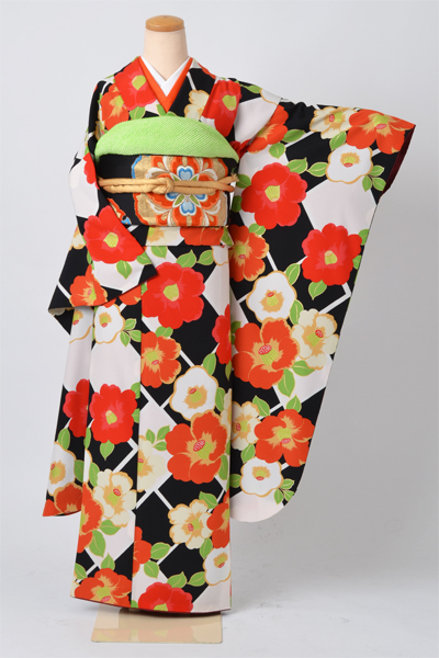 振袖[黒地の椿模様]