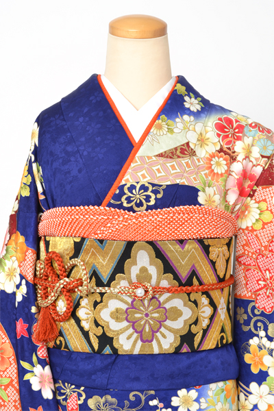 振袖[紺・花、檜扇]