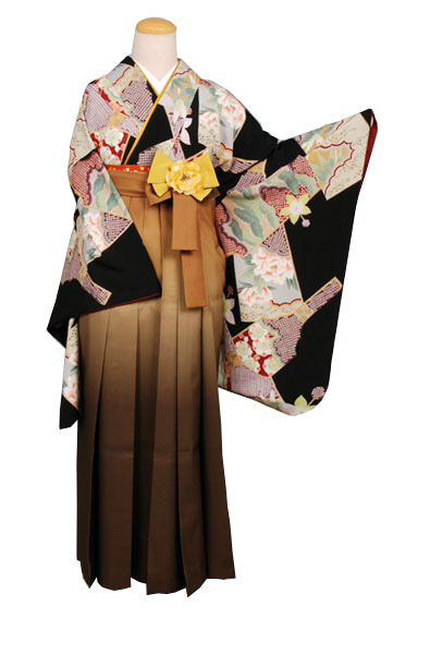 卒業袴(黒地に羽子板模様)