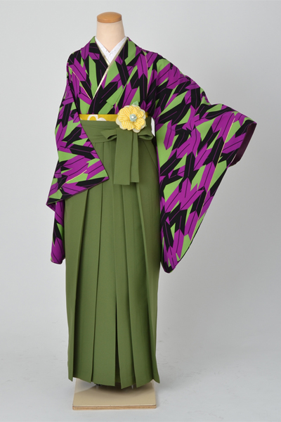 卒業袴(緑・紫矢絣)