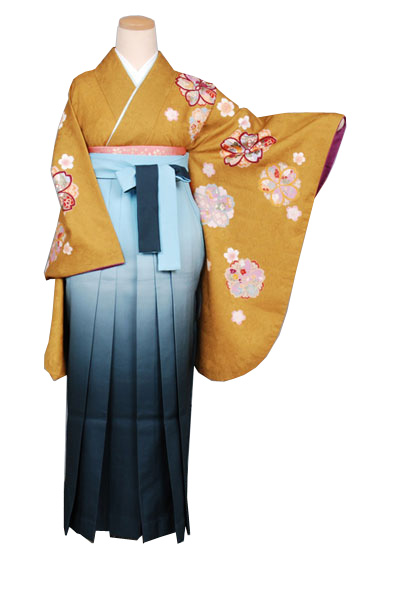 卒業袴(辛子色地に桜模様)
