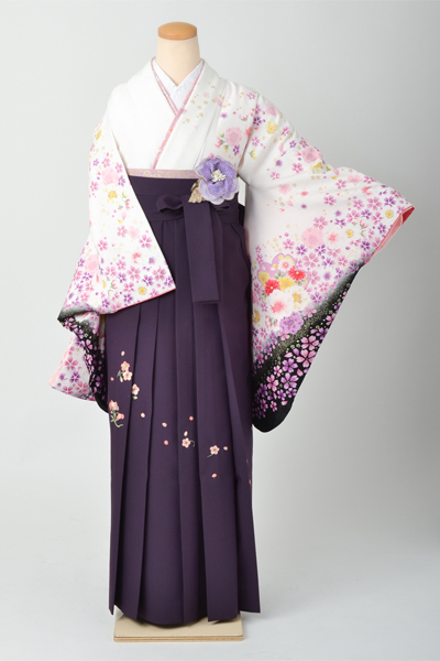 卒業袴(白地に桜模様)