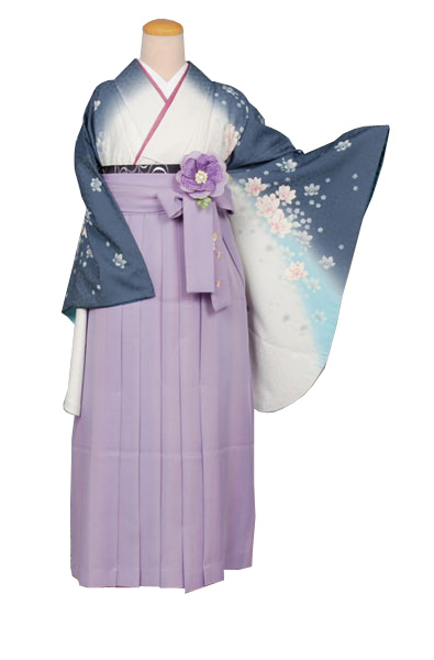 卒業袴(ブルーグレー・花)