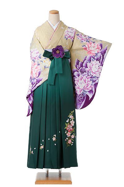 卒業袴(草色・紫ぼたん)