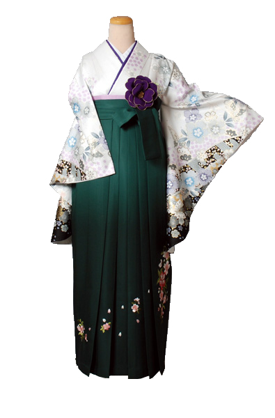 卒業袴(白地に花と蝶模様)
