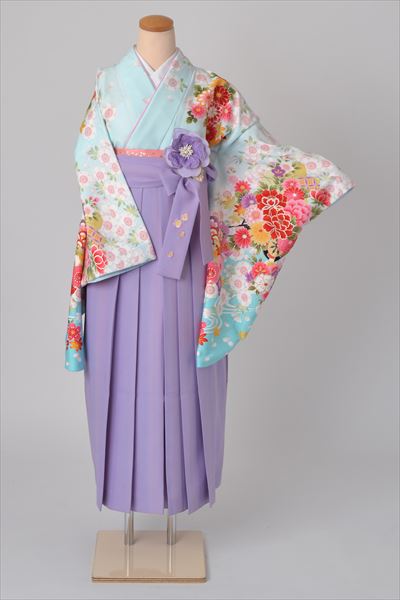 卒業袴［水色地の花模様］