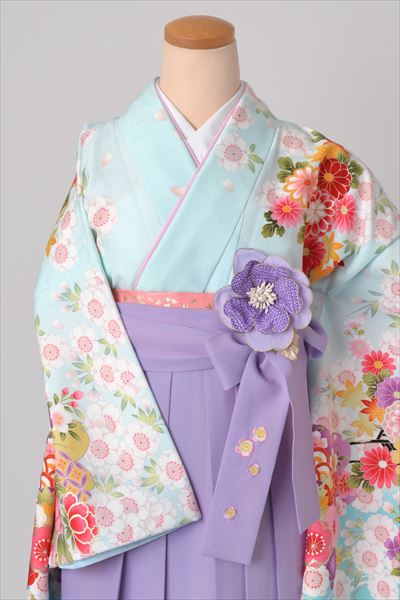 卒業袴［水色地の花模様］