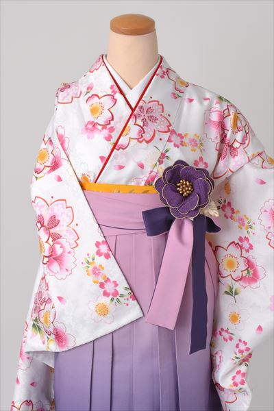 卒業袴［白地の桜模様］