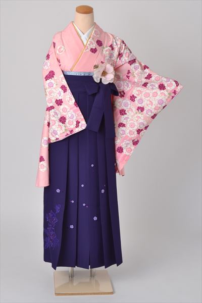 卒業袴［サーモンピンクの花模様］