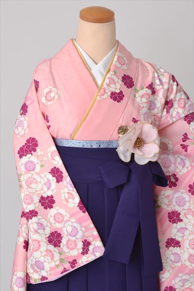 卒業袴［サーモンピンクの花模様］
