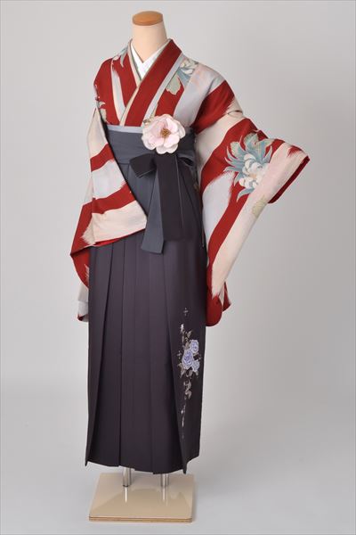 卒業袴［赤い矢絣に花模様］