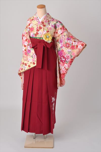 卒業袴［クリーム地の花模様］