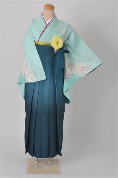 卒業袴［水色地に枝垂桜模様］