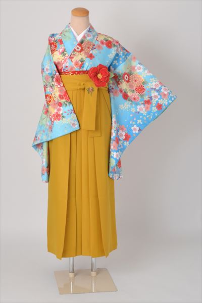 卒業袴［水色地の花の丸模様］