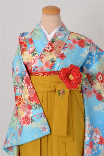 卒業袴［水色地の花の丸模様］