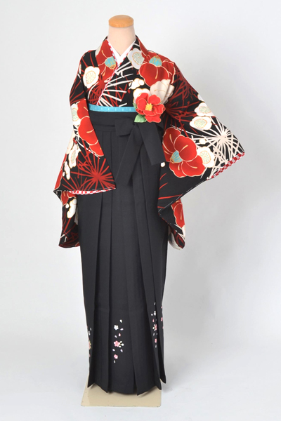 卒業袴［中村里砂・黒地の椿模様］