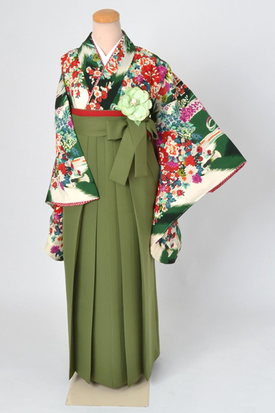 卒業袴［九重・鳥の子色地の花模様］