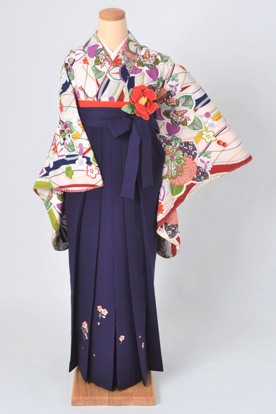 卒業袴［九重・白地の花模様］