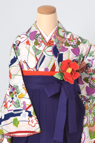 卒業袴［九重・白地の花模様］
