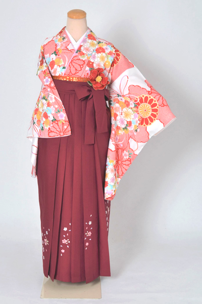 卒業袴［白地の菊に薬玉模様］