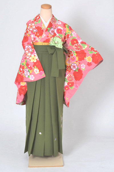 卒業袴［桃色地の花模様］