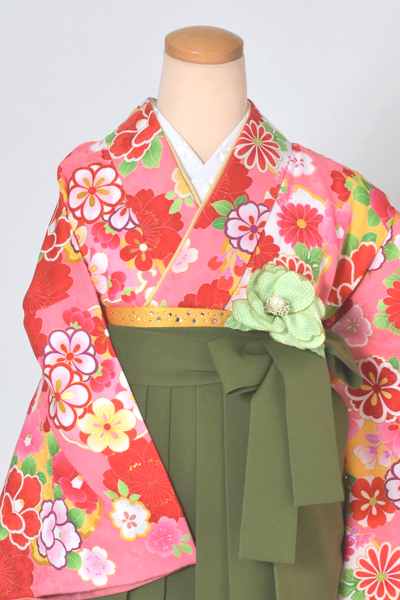 卒業袴［桃色地の花模様］