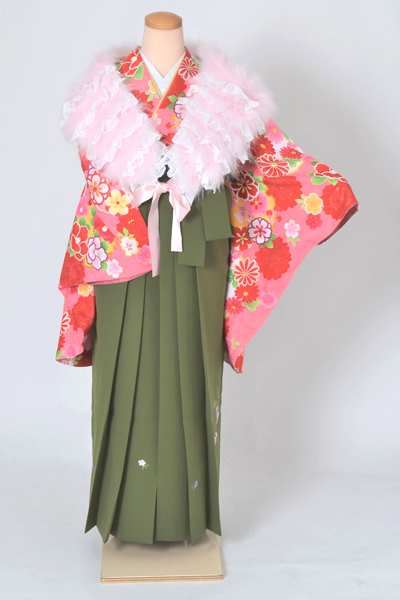 卒業袴［桃色地の花模様］