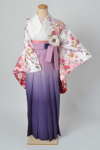 卒業袴［白地の手毬と花模様］