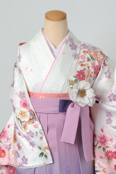 卒業袴［白地の手毬と花模様］