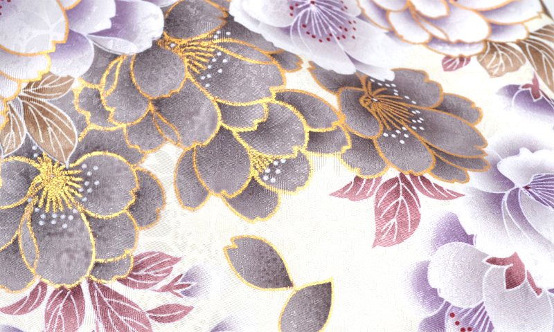 卒業袴［クリーム色地の八重桜模様］