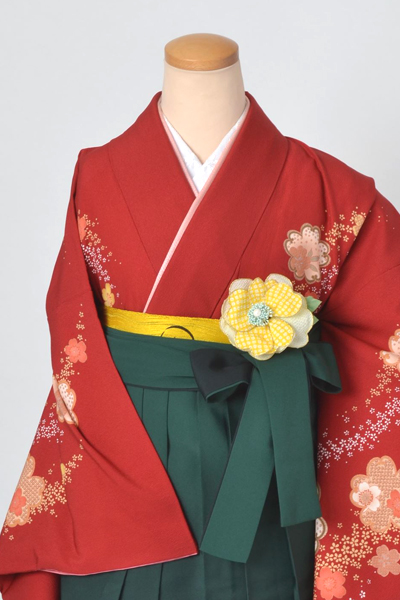 卒業袴［臙脂色地の桜づくし模様］