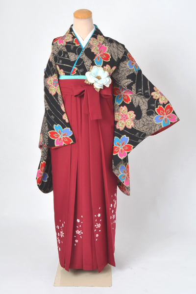 卒業袴［黒地の桜花模様］