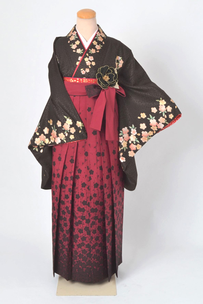 卒業袴［焦げ茶色地の桜花模様］