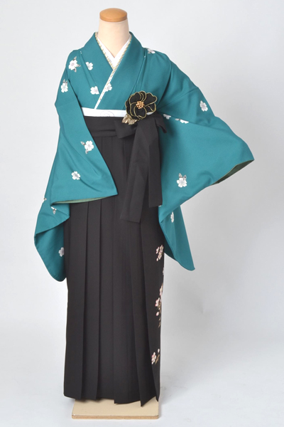 卒業袴［青地の桜花模様］